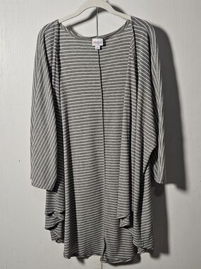 LuLaRoe Gray and White Striped Open Cardigan